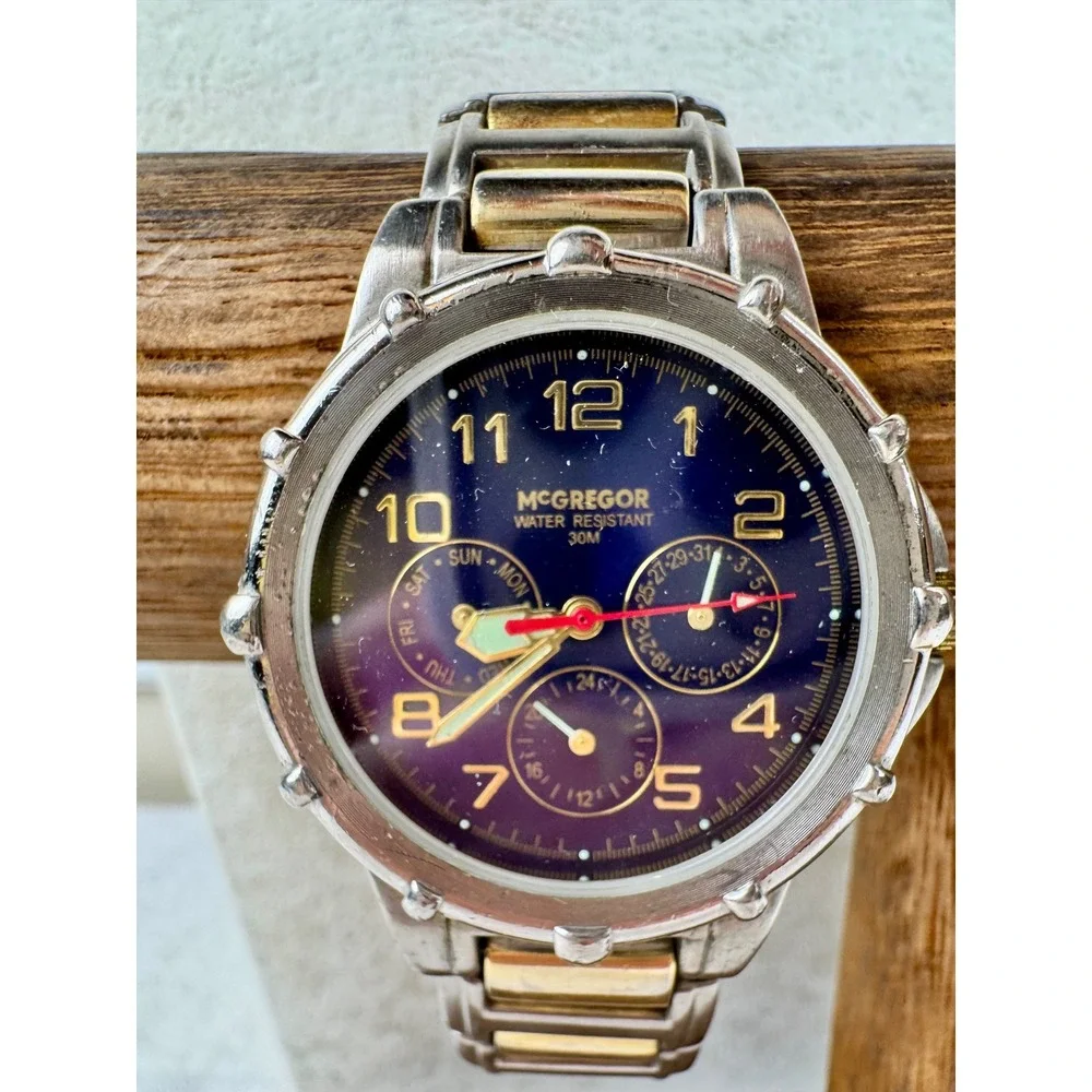 McGregor LMP1001 Mens Two‎ Tone Blue Dial Multi Function Chronograph Watch Japan